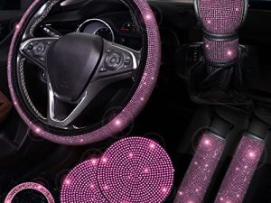 ToBeQueen 7 Pack Pink Bling Car Accessories Set for Women Girl