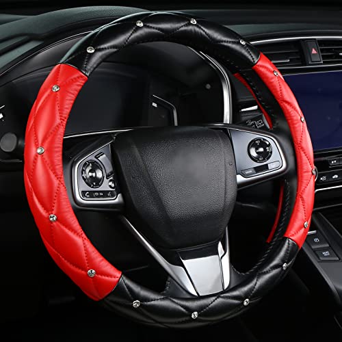 KAFEEK Diamond Soft Leather Steering Wheel Cover with Bling Bling Crystal Rhinestones KAFEEK Diamond Soft Leather Steering Wheel Cover with Bling Bling Crystal Rhinestones