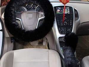 3 Pieces Flurry Steering Wheel Cover Car Accessories 15 inch Soft Luxury Faux Wool Non-Slip Universal Steering Wheel