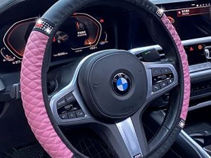 YSFKJ Diamond Leather Steering Wheel Cover with Sparkly Crystal Rhinestones