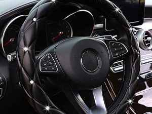 YOGURTCK Diamond Soft Leather Anti-Slip Steering Wheel Cover with Bling Bling Crystal Rhinestones