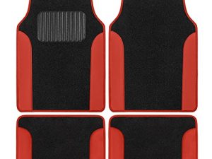 BDK Red Carpet Car Floor Mats – Two-Tone Faux Leather Automotive Floor Mats