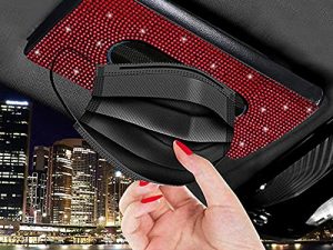 FUNOJOY Bling Car Visor Tissue Holder | Tissue Box Holder for Car | Bling Mask Holder for Car | Sparkling Car Sun Visor Napkin Holder | Bling Car Accessories for Women (Red)