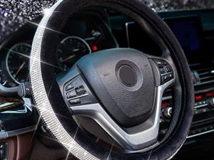 Alusbell Crystal Diamond Steering Wheel Cover Soft Velvet Feel Bling Steering Wheel Cover for Women Universal 15 inch Plush Wheel Cover for Escape Fusion Focus Accord Prius Rav4 Black