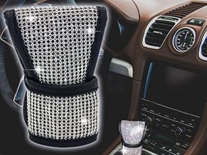 jaxiria [1PACK] Bling Car Shift Gear Knob Cover with Crystal Rhinestones - Leather Auto Gear Shift Knob Cover for Women