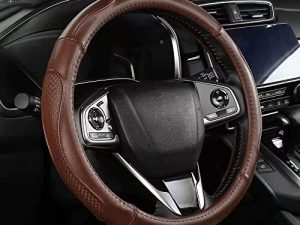 Brown Leather Car Steering Wheel Cover for Women and Men