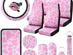 16 Pieces Pink Cow Print Car Seat Covers