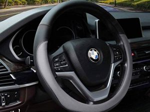 Valleycomfy Microfiber Leather Steering Wheel Covers Universal 15 inch (Gray)