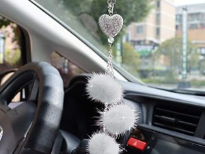 YIDEXIN Bling Car Accessories for Women £¦ Men Bling White Heart and Pink Fuzzy Drops Bling Rinestones Diamond Car Accessories Crystal Car Rear View Mirror Charms