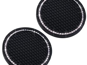 Universal Vehicle Bling Cup Holder Insert Coaster Car Interior Accessories-2.75 inch Silicone Anti Slip Crystal Rhinestone Car Coaster-Universal (Pack of 2)