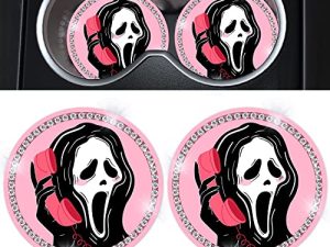 Car Cup Holder Coaster 2 Pack Pink Ghost Funny Hilarious Skull Face New Automotive CupHolder Accessories Interior Decor Decorations for Women