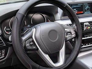 Magnelex Microfiber Leather Steering Wheel Cover – Black. Heat Resistant Anti-Slip Car Wheel Wrap - Compatible with Most Makes and Models of Cars and Trucks with 14.5 to 15 Inch Steering Wheels