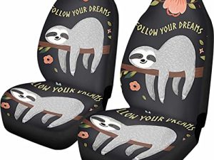Buybai Seat Covers for Cars for Women Black Cute Sloth Breathable Automotive Cushion Truck Seat Covers Protector Auto Interior Cute Car Accessories Universal Fit for Most Cars and SUVs