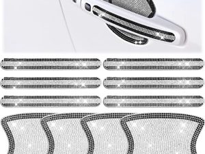 Frienda 10 Pieces Bling Car Door Handle Protector Rhinestone Universal Car Handle Cover Reflective Bling Car Handle Cover Car Door Bowl Protection for Car Laptops Decoration (Black White)