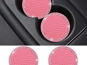 WubbaLubba Bling Car Coasters Pink PVC Travel Auto Cup Holder Insert Coaster Anti Slip Crystal Vehicle Interior Accessories Cup Mats for Women and Girl (2.75" Diameter