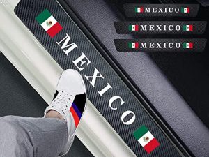 Hangoo 4pcs Mexico Mexican Flag Carbon Fiber Car Door Front/Rear Sill Plate Protectors