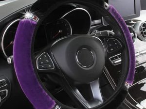 YSFKJ Diamond Fluffy Steering Wheel Cover with Sparkly Crystal Rhinestones