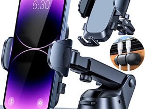[Upgraded] HTU Cell Phone Holder Car [Anti-Slip Soft Silicone & Powerful Suction] Universal Phone Mount for Car Dashboard Windshield Vent Car Mount for iPhone 14 13 12 11 Pro Max All Phones &Truck/SUV