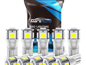 Marsauto 194 LED Light Bulb 6000K 168 T10 2825 5SMD LED Replacement Bulbs for Car Dome Map Door Courtesy License Plate Lights (Pack of 10)