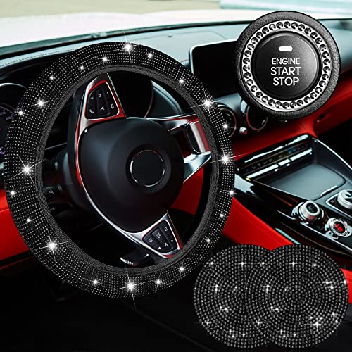 5 PCS Crystal Diamond Bling Steering Wheel Cover Car Coaster Rhinestone Sticker for Car Start Button Starter Ring Car Interior Accessories(Black with Black Diamond) 5 PCS Crystal Diamond Bling Steering Wheel Cover Car Coaster Rhinestone Sticker for Car Start Button Starter Ring Car Interior Accessories(Black with Black Diamond)