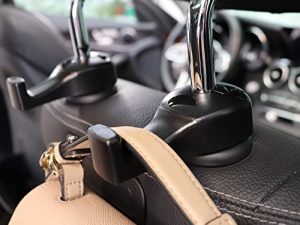 HOOKBEST Car Headrest Hooks 2 Pack Purse Holder For Car With Locking Design - Upgraded Universal Vehicle Organizer Car Back Seat Headrest Hanger Holder for Purses and Bags Cloth Grocery - Black