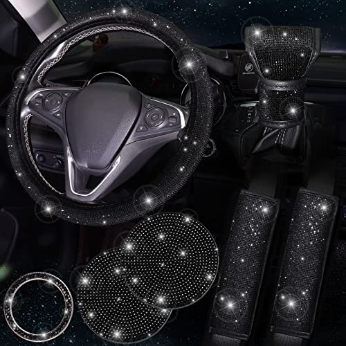 ToBeQueen 7 Pack Black Bling Car Accessories Set ToBeQueen 7 Pack Black Bling Car Accessories Set