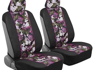 BDK Pink Flower Faux Leather Car Seat Covers for Front Seats