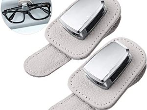2 Packs Car Glasses Holder Universal Car Visor Sunglasses Holder Clip Leather Eyeglasses Hanger and Ticket Card Clip Eyeglasses Mount for Car (Beige)