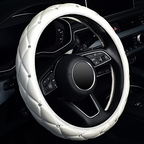 KAFEEK Diamond Soft Leather Steering Wheel Cover with Bling Bling Crystal Rhinestones KAFEEK Diamond Soft Leather Steering Wheel Cover with Bling Bling Crystal Rhinestones