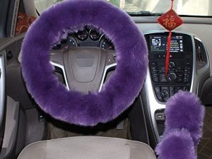 3 Pieces Flurry Steering Wheel Cover Car Accessories 15 inch Soft Luxury Faux Wool Non-Slip Universal Steering Wheel