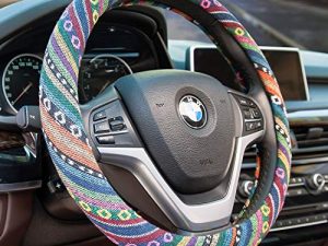 Valleycomfy Boho Steering Wheel Covers for Women Cloth Bohemian Universal 15 inch Baja Blanket Enthic