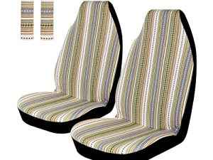 Copap Car Seat Covers Beige Baja Saddle Blanket Seat Cover Woven Stripe Multi-Color for Front Seat 4pc Universal Fits for Car