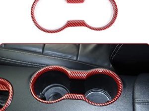 RT-TCZ Cup Holder Cover Frame Trim Interior Accessories for Ford Mustang 2015-2022 (Red Carbon Fiber Grain)