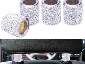 Car Headrest Head Rest Collars Rings Decor Bling Bling Crystal Diamond Ice for Car SUV Truck Interior Decoration Blings 4 Pack White