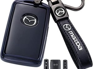 Smart Key Fob Case Cover Protector with Leather Key Holder Compatible with 2019-2022 Mazda 3