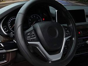 Valleycomfy Microfiber Leather Steering Wheel Cover Universal 15 inch (Black)