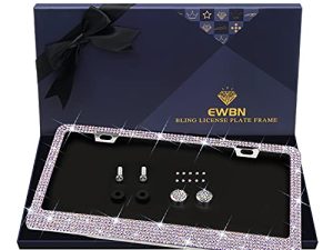 Bling Rhinestone License Plate Frame for Women Teen Girls，White Diamond Sparkly Stainless Steel Frames & Over 1200 pcs Finest 14 Facets Round-Cut Glass Crystals Premium Diamond+GiftBox(Colorful)