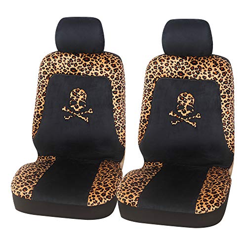 AUTOYOUTH 2PCS Trendy Leopard Skull Pattern Integrated Front Bucket Seat Cover Velvet Fabric Black Auto Accessories Universal Fits for Most Cars AUTOYOUTH 2PCS Trendy Leopard Skull Pattern Integrated Front Bucket Seat Cover Velvet Fabric Black Auto Accessories Universal Fits for Most Cars