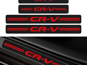 Car Door Sill Protectors for Honda CRV，4 Pcs 2006-2022 CR-V Reflective Carbon Fiber Vinyl Threshold Sticker Decorative Car Door Scuff Plate