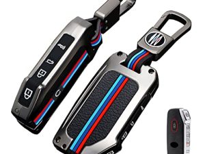 BINOWEN QIXIUBIA for Kia Key Fob Cover Keyless Remote Smart Key Shell with Keychain Fit for Kia Ceed Cerato Forte NIRO Seltos Sorento Soul Sportage Telluride (Gunmetal)
