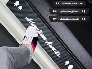 Hangoo 4pcs Adventure Awaits Carbon Fiber Car Door Front/Rear Sill Plate Protectors for Jeep RAM Toyota Subaru ETC