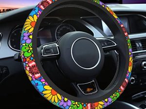 Hippie Flower Steering Wheel Cover Car Accessories Cute for Women Girls Girly Universal 15 Inch Neoprene Auto Interior Decor Anti Slip Car Truck Protector