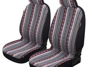 P&J Baja Blanket Car Seat Covers Classic Strips Designs Low Back Bucket Universal Size Fit for Most Cars SUVs Trucks Vans Woven Fabric Front Pair 2pcs Black and White Color