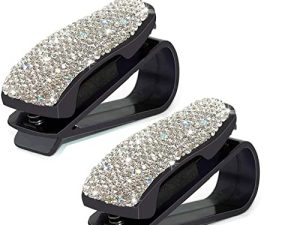 JOJOY LUX 2 PCS Car Glasses Holder Universal Car Visor Sunglasses Holder Clip Bling Bling Eyeglasses Hanger and Ticket Card Clip Eyeglasses Mount for Car