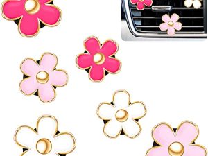 6 Pcs Daisy Flower Air Vent Clip Air Conditioning Outlet Clip Car Air Freshener Clip Charm Car Inter Decor Accessories (Red