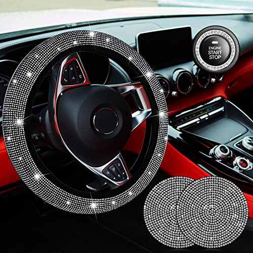 5 PCS Crystal Diamond Bling Steering Wheel Cover Car Coaster Rhinestone Sticker for Car Start Button Starter Ring Car Interior Accessories(Black with White Diamond) 5 PCS Crystal Diamond Bling Steering Wheel Cover Car Coaster Rhinestone Sticker for Car Start Button Starter Ring Car Interior Accessories(Black with White Diamond)