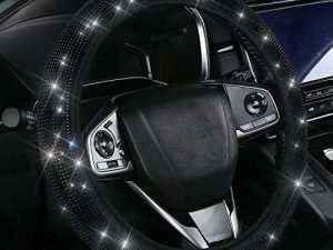 Bling Rhinestones Steering Wheel Cover with Crystal Diamond Sparkling Car SUV Breathable Anti-Slip Steering Wheel Protector for Women (Fit 14.2"-15.3" Inch) (Black-Black Rhinestones)