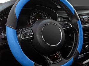Xizopucy Black and Blue Microfiber Leather Steering Wheel Cover，Universal 15 inch Steering Wheel Covers for Car Truck SUV，Breathable