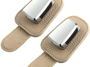 2 Packs Car Glasses Holder Universal Car Visor Sunglasses Holder Clip Leather Eyeglasses Hanger and Ticket Card Clip Eyeglasses Mount for Car (Beige)