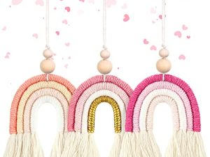 3 Pieces Boho Rainbow Car Charm Macrame Rainbow Car Diffuser Cute Car Air Fresheners Essential Oil Diffuser Handmade Hanging Car Accessories Decor for Car Interior (Classic Style)